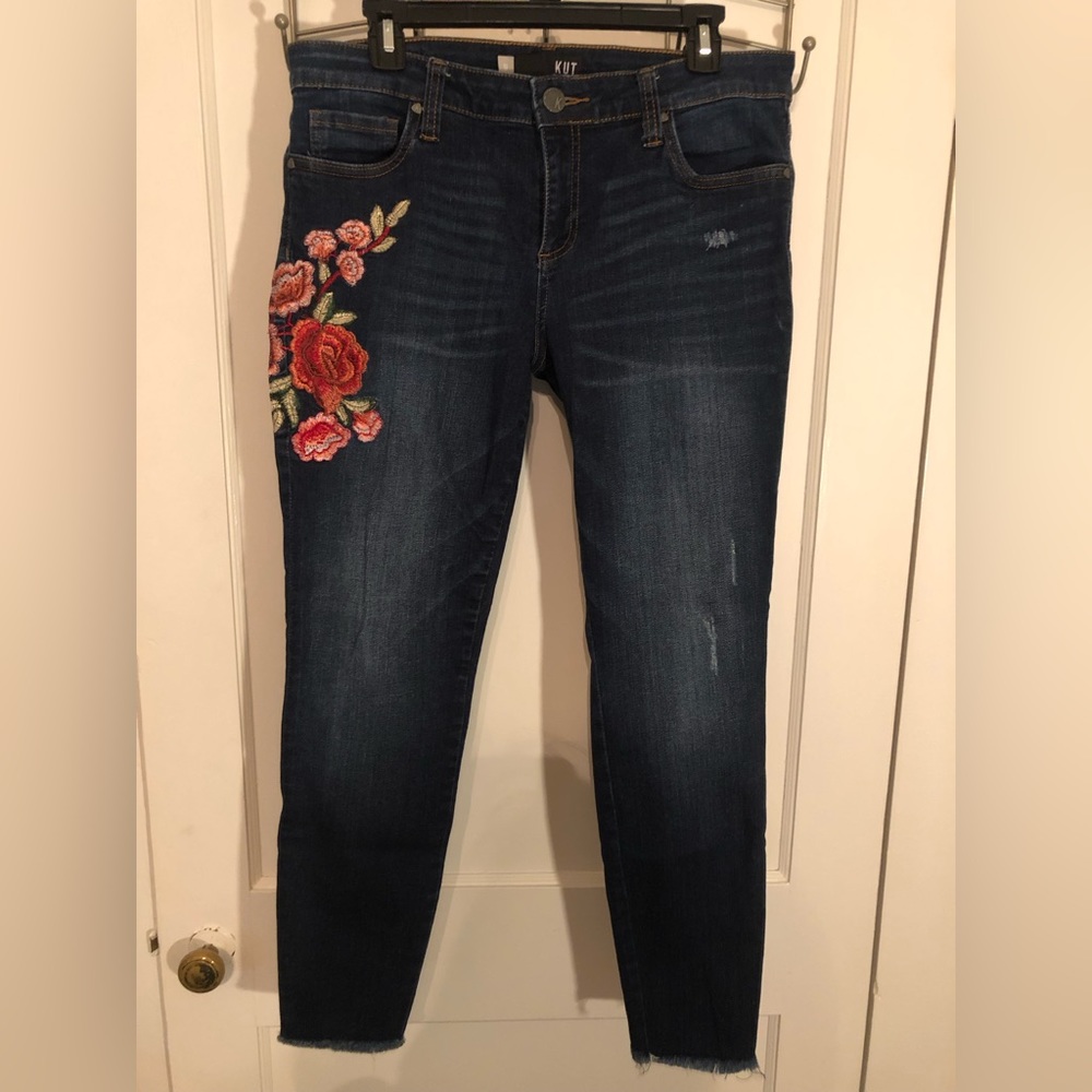 KUT From The Cloth Connie Embroidered Ankle Skinny Jeans size 12